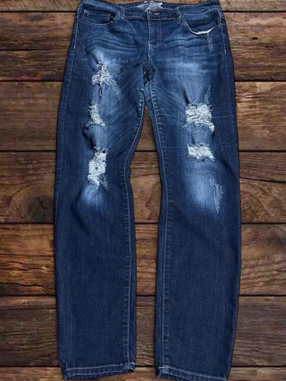 Cello Women's Skinny Ripped Mid-Dark Blue Jeans